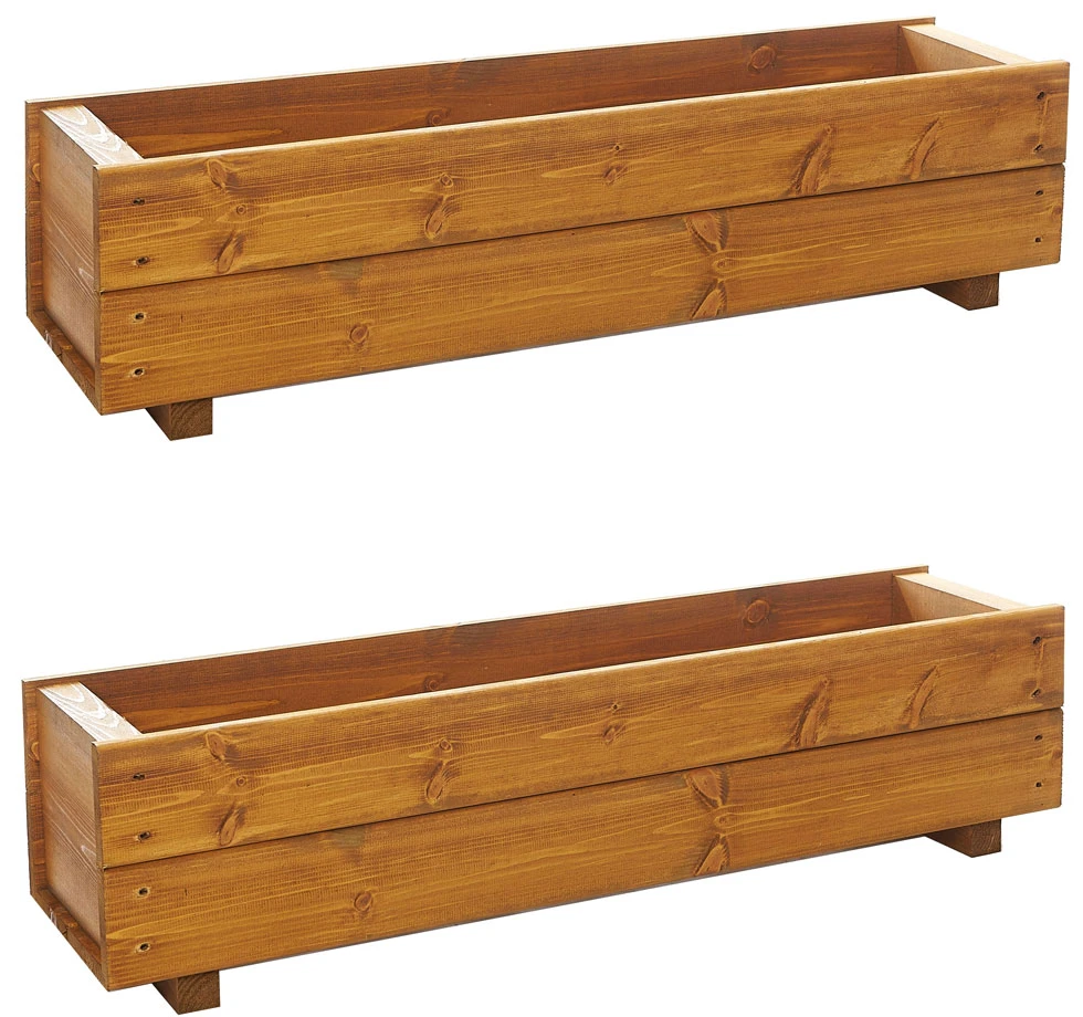 Set Of 2 X 90cm Wooden Rectangular Garden Planter Trough 6 Set Of 2 X 90cm Wooden Rectangular Garden Planter Trough - Image 4