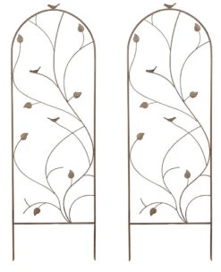 Set Of 2 X Bird And Leaf Design Metal Garden Trellis