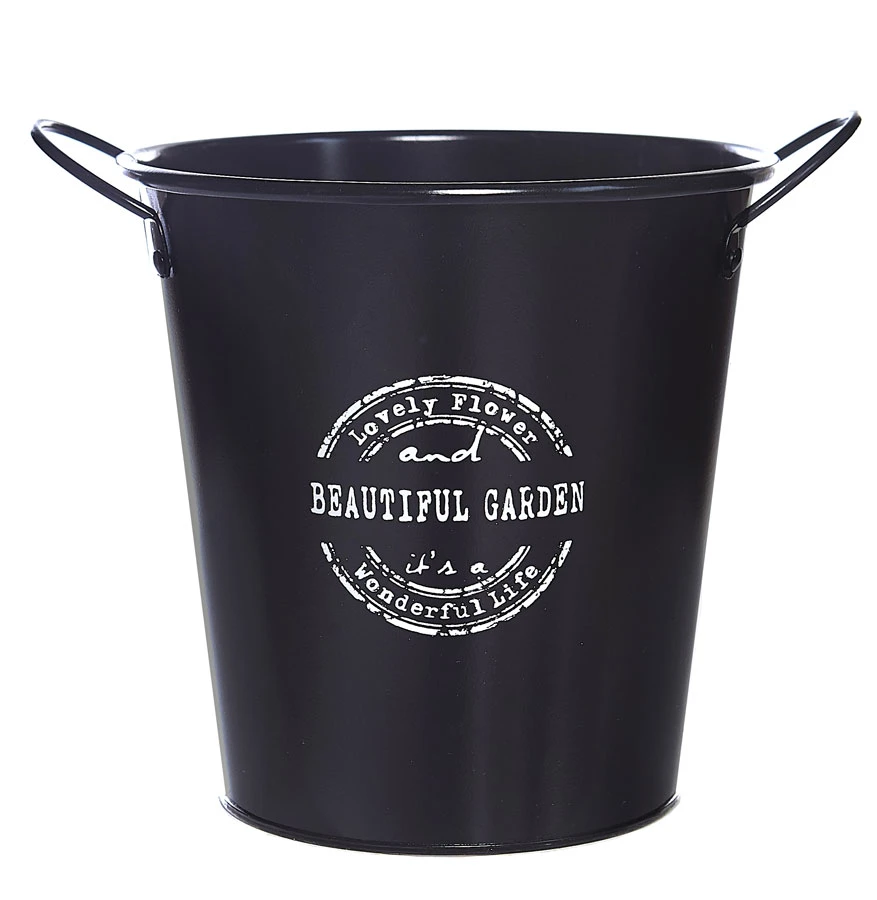 Black Metal Bucket Flower Planter Vase 3 Black Metal Bucket Flower Planter Vase