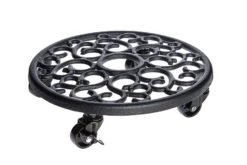 Black Cast Iron Plant Container Trolley Stand Caddy