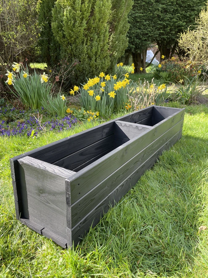 Large Wooden Planter Box Plant Pot Outdoor Black 120cm 3 Large Wooden Planter Box Plant Pot Outdoor Black 120cm