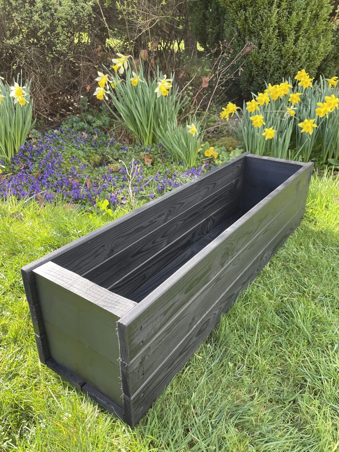 Wooden Planter Box Flower Trough Outdoor Black 90cm 4 Wooden Planter Box Flower Trough Outdoor Black 90cm - Image 2