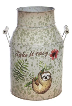 Metal Tin Sloth Milk Churn Flower Planter