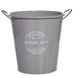 French GreyMetal Bucket Flower Planter Vase