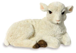 White Laying Down Small Lamb - Garden Ornament