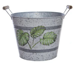 25cm Leaf FlowerMetal Bucket Planter Pot Vase