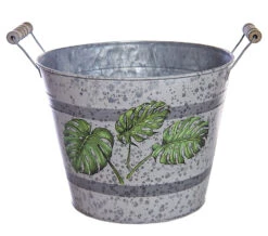 21cm Leaf FlowerMetal Bucket Planter Pot Vase