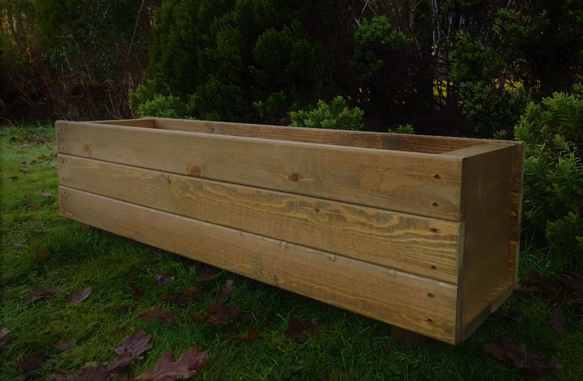 Wooden Garden Planter Trough Large Brown Wood Stain 4 Wooden Garden Planter Trough Large Brown Wood Stain - Image 2