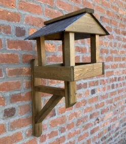 Wall Mounted Wooden Bird Table With Slate Roof