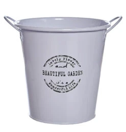 White Metal Bucket Flower Planter Vase