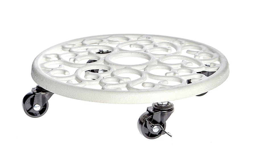 White Cast Iron Plant Container Trolley Stand Caddy 4 White Cast Iron Plant Container Trolley Stand Caddy - Image 2