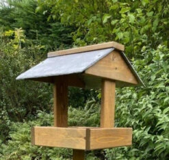 Ruddings Wood Slate Roof Bird Table -Garden Planting Supplies Store wooden bird feeder 2