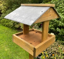 Ruddings Wood Slate Roof Bird Table -Garden Planting Supplies Store wooden bird feeder 4