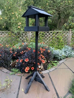 Slate Roof Wooden Bird Table Charcoal Black -Garden Planting Supplies Store wooden garden tables