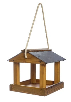 Hanging Bird Table Slate Roof GardenWooden Tray House Feeder